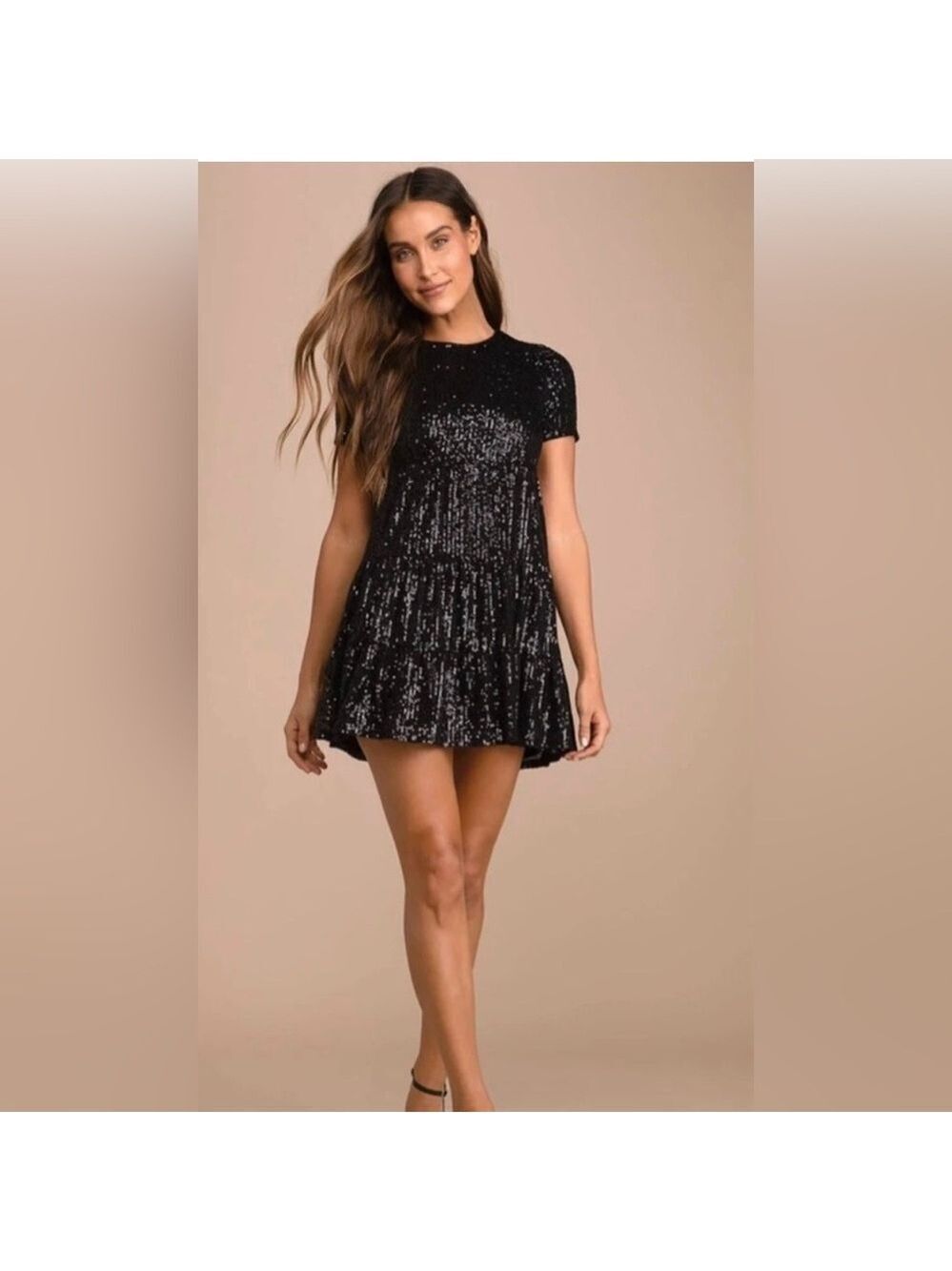 Lulu's Black Sequin Mini Tiered Dress NWOT